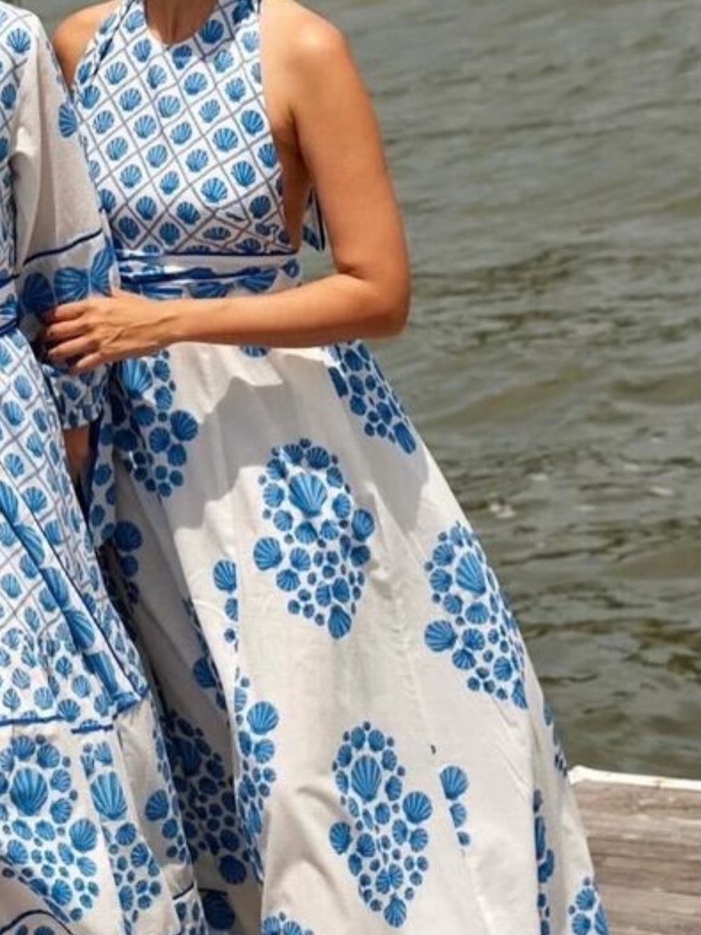 Sue Sartor Blue and White Sea Shell Halter Dress